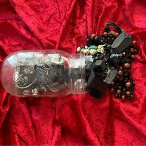 Gothic Mystery Jewelry Jar – Black Beads, Chokers, Vampira, Dark Academia
